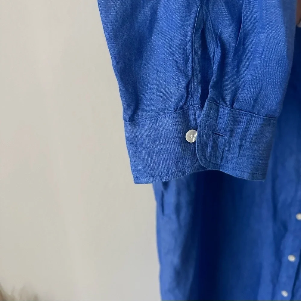 J. McLaughlin Britt Linen Button Down Shirt in Dark Chambray Blue XXL Coastal - Picture 6 of 12